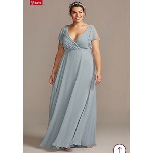 David's Bridal Flutter Sleeve Full Skirt Bridesmaid Dress Dusty Blue Size 20